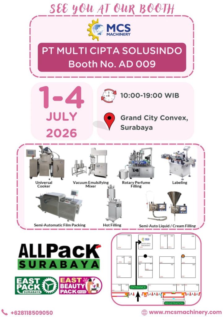 MCS Machinery at Allpack Surabaya (Eastpack) July 1-4 2026, Booth No. AD 009 Grand City Convex Surabaya.  See you there!